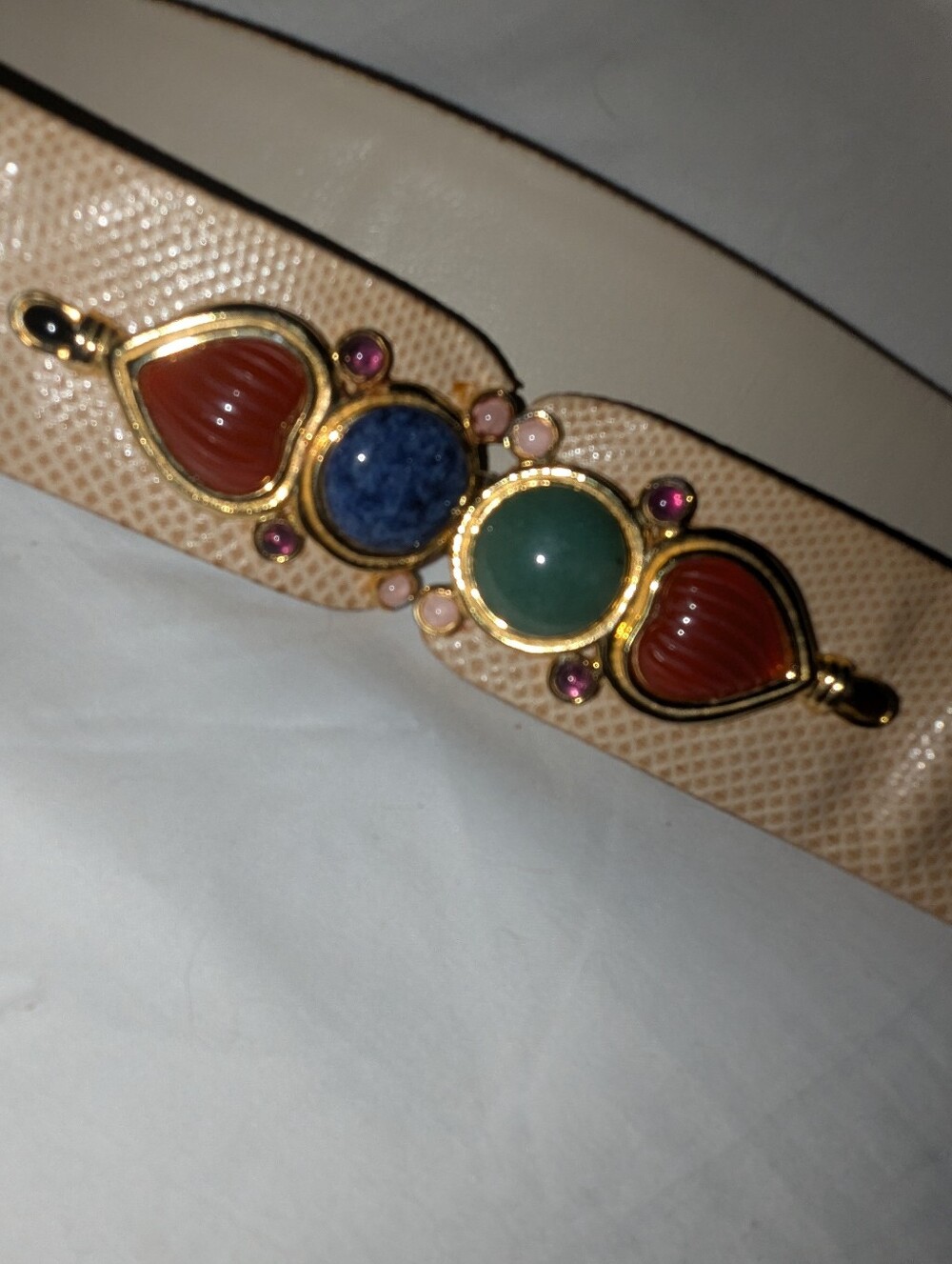 Judith Leiber Semi Precious  Jeweled Cream Adjustable Belt One Size Style